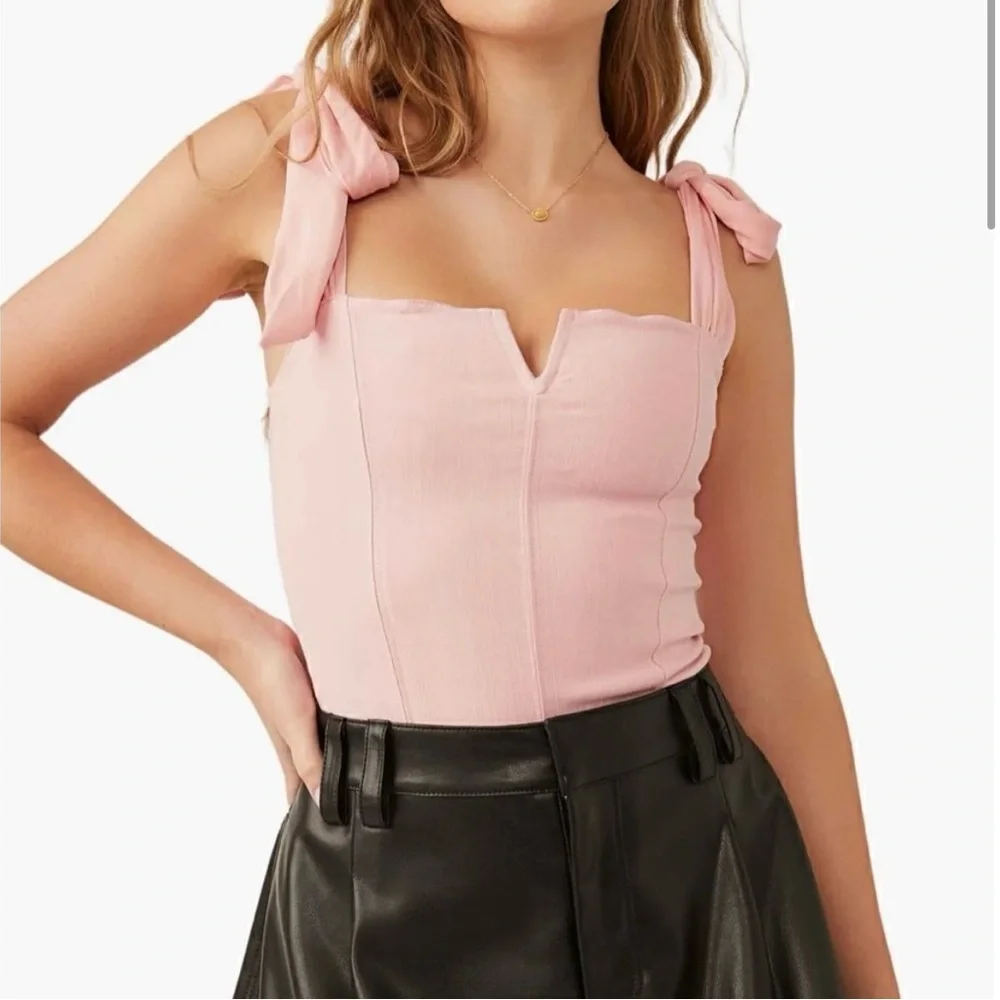Free People Lola Tie Shoulder Light Pink Bodysuit XS